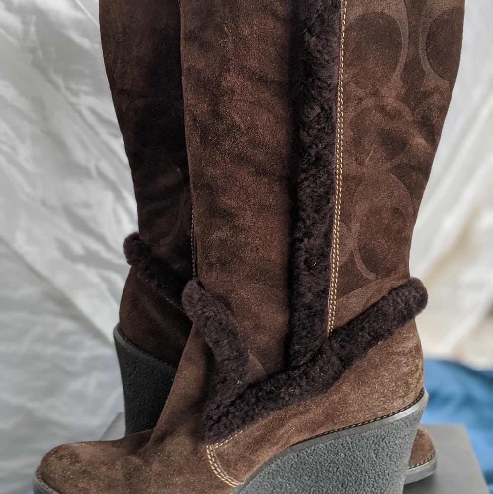 Brown Coach Leather + Suede Boots